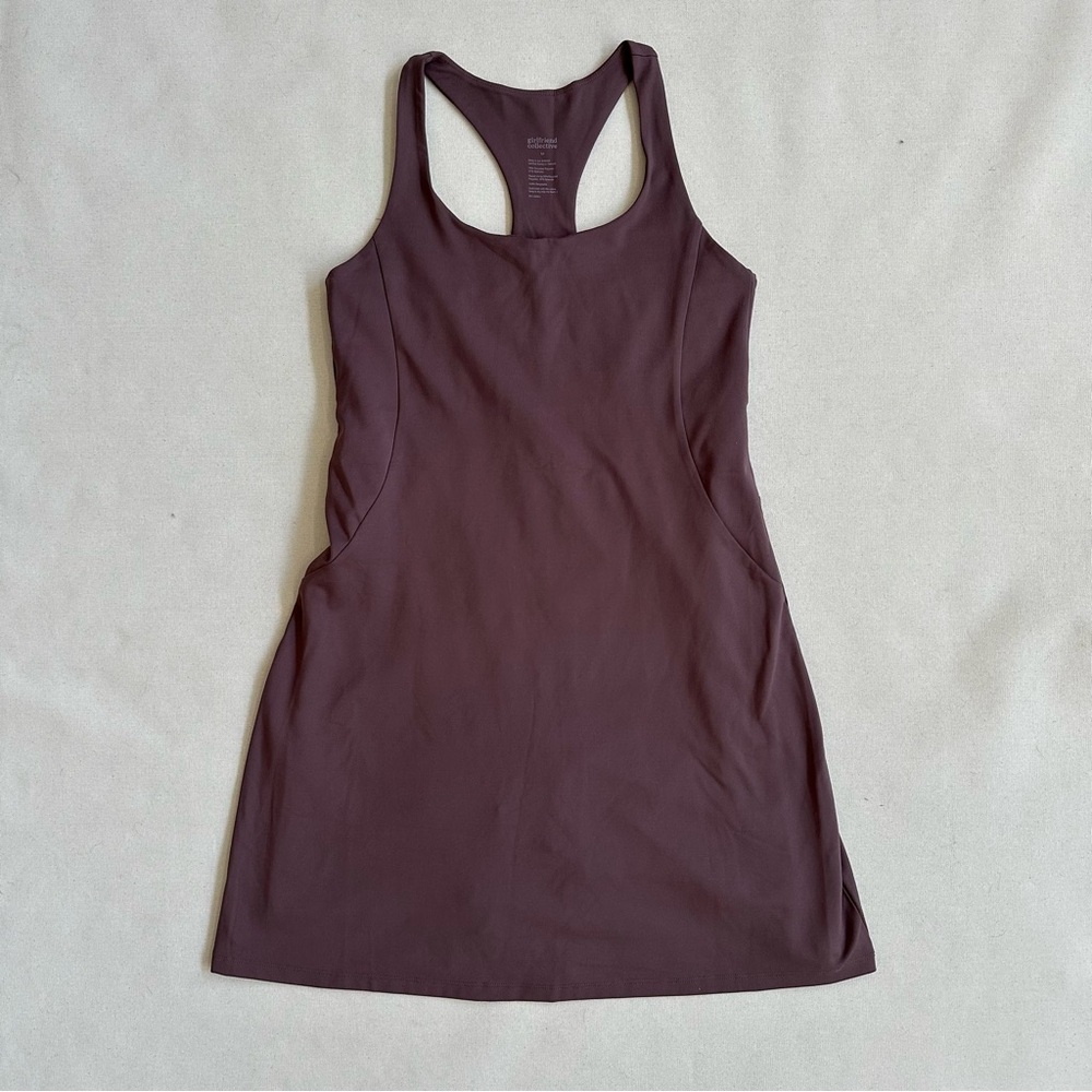 Girlfriend Collective Paloma Racerback Dress in Storm Taupe Exercise Workout